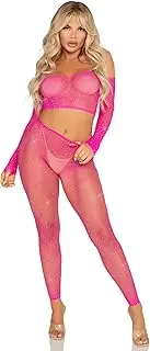 [Leg Avenue] womens Rhinestone Fishnet Crop Top and Footless Tights