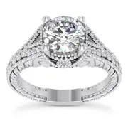 Split Shank Fancy 2.03 Carat F VS2 Round Cut Diamond Engagement Ring Treated