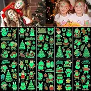 10 Sheets 120PCS Christmas Temporary Tattoos for Kids Glow in the Dark Tattoos for Boys Girls Christmas Decorations Face Makeup Tattoos Stickers, Holiday Party Supplies