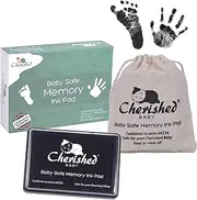 Cherished Baby - Black Ink Handprint/Footprint Ink Pad Kit - 100% Baby Safe (Complies with ASTM-D4236) Comes with Lifetime Inkpad Guarantee + Organic Drawstring Bag & Retail Gift Box