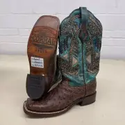 CORRAL BOOTS 13-inch Square Toe Western Boot Women's Size US 11 Brown Blue A4059
