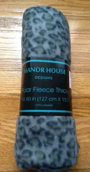 Manor House Polar Fleece 50" x 60" Gray/Blck/Ylw Leopard Print FLEECE THROW New
