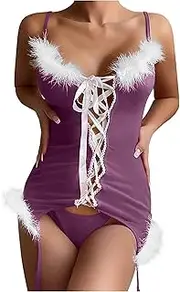[Generic] Women's Lingerie Sexy Sexy Christmas Dress Solid Color Plush Lingerie Set Plus Size Corset Lingerie for Women with Stockings