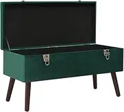 Velvet Storage Bench Green 80 cm - Entryway Bench with Seating & Hidden Compartment, Space-Saving Solution for Small Homes & Apartments