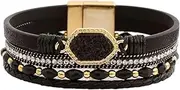 [Generic] Leather Wrap Bracelet Boho Cuff Bracelets Crystal Bead Crystal Bracelet with Clasp Jewelry Gifts for Women Teen Girls