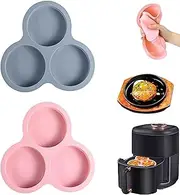 ZANZER (2 Pack) Air Fryer Egg Mold,Reusable BPA-Free Silicone Baking Cups Non-Stick 3-Chamber Heat Resistant Silicone Muffin Pan for Hamburger Muffin Air Fryer Accessories Microwave (Pink, Grey)