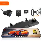 WOLFBOX 4K Dash Cam Mirror Camera Rear View cam Front and Rear Free SD Card