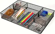 VyGrow Drawer Organizer Tray with Adjustable Compartments,6 grid,Metal Mesh,Storage Box Set for Office,Bathroom, Kitchen, Makeup, Art Supplies,tool,Black,1 PACK