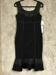 Orig $295 AIDAN MATTOX Women's Sleeveless Black Midi Cocktail Short Dress Size:8