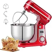Kitchen Electric Stand Mixer, 1200W Tilt-Head Food Mixer with 6L Stainless Steel Bowl, Dough Hook, Flat Beater, Whisk and Anti-Splash Cover, 6 Speed Electric Kitchen Mixer for Most Home Cooking