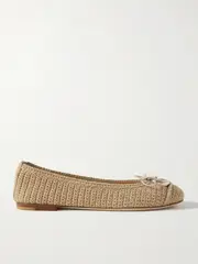 [Gucci] Gucci - Logo-embellished Crocheted Cotton Ballet Flats - Neutral - IT40 IT 40 Neutrals