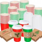 50 Pack 16 oz Christmas Disposable Coffee Cups with Lids and Sleeves Merry Chris