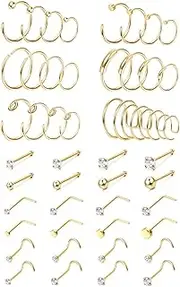 [Sanfenly] 48Pcs 20G Surgical Steel Nose Rings Hoop Studs Cartilage Earrings Body Piercing Jewelry 1.5mm 2mm 2.5mm 3mm Cz Rose Gold Silver Gold Tone 6mm - 12mm Hoops