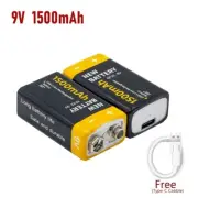 2pcs 9V 1500mAh 6F22 USB Type C Rechargeable Battery For Microphones Multimeters
