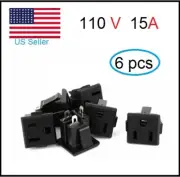 6 Pcs AC 125V 15A Panel Mount Power Socket Connector Black for US 2Pin Plug