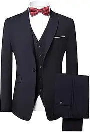 [SWJGLITTR] Men's Jacket Vest Pants No Tie Business Formal Casual Groom Suits One Button Slim Fit Tuxedo Suit, Blue, M