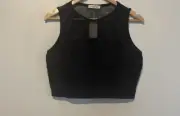 NWT Arden B Black Lace & Mesh Detail Sleeveless Cropped Top Womens Size Large