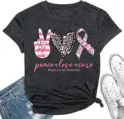 [MYCHTE] Breast Cancer Awareness Shirts Women Pink Ribbon T-Shirts Cancer Fighter Leopard Heart Graphic Tee Short Sleeve Tops