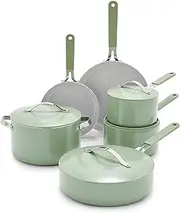 GreenLife Dream 10 Piece Healthy Ceramic Nonstick Cookware Set, Pots and Frying Sauce Saute Pans Set, PFAS-Free, PFOA-Free, Dishwasher Safe, Oven Safe, Stay-Cool Handle, Sage Green