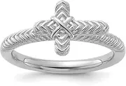 [JewelryWeb] 2.25mm 925 Sterling Silver Stackable Rhodium Plated Textured Religious Faith Cross Ring-Stackable-Ring for Women