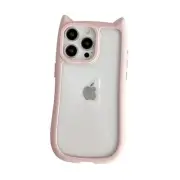 Cute Cat Ears Clear Phone Case Compatible with iPhone iPhone 15 Pro Max Pink