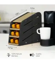 Ibyx Wooden Coffee Pod Holder for 3 Tier Nespresso, Black Bamboo, Gold Frame