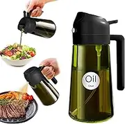 GHOST MONKEY 470ml Light-Blocking Dark Oil Sprayer 2 in 1 Olive Oil Dispenser for Kitchen, Premium Dark Green Glass Bottle, Food-Grade Oil Mister for Air Fryer and BBQ (Black)