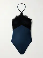 [Christopher Esber] Christopher Esber - Ruched Silk-tulle And Lace-trimmed Jersey Halterneck Bodysuit - Black - UK 6 UK 6 Black