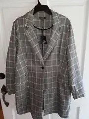 NWT Adrianna Papell Women's Multi Color Plaid Duster Jacket Blazer Coat, Size XL