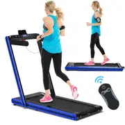 Costway 2-in-1 Electric Desk Treadmill 1-15kmh/APP/Dual LED Display Running Walking Pad Home Gym 120kg Capacity Blue