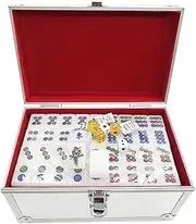 Mahjong Set MahJongg Tile Set Chinese Mahjong 144 Numbered Mahjong Table Board Chess Game Aluminum Storage Box Chinese Mah Jongg Set(36mm)