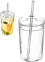 16oz Glass Tumbler Borosilicate Glass Dome Lid Cup Transparent Large Capacity Water Cup with Lid Clear Juice Cup with Glass Straw Home Indoor Use