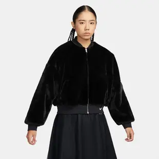 NIKE 外套 女款 運動外套 雙面穿 AS W NSW FAUX FUR BOMBEER 黑 FB8693-010