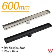 Watermark Chrome/Black 600mm Tile insert Linear Shower Grate Floor Drain Waste