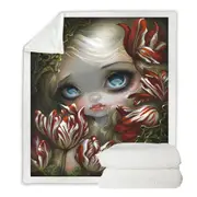 Art Painting the Language of Flowers Tulips Girl Throw Blanket