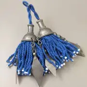 Turkmen Tassels Unique Vintage Tops Pointy Dangles Light Cobalt Blue (15164)