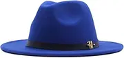 [Hiliby] Tops Cap Wool Hat Wide Belt Womens Buckle Classic Fedora Hat Panama Floppy Baseball Caps 6 Panel Dad Hat Blue