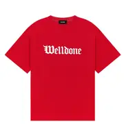 [We11done] Red Gothic Logo Print T-Shirt