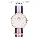 Daniel Wellington 手錶 Classic Southampton 36mm藍白粉織紋錶-白錶盤-玫瑰金框(DW00100034)