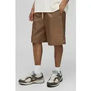 Mens Taupe Elasticated Waist Relaxed Fit Nylon Popper Detail Shorts