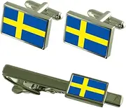 [Select Gifts] Sweden Flag Cufflinks Tie Clip Matching Box Gift Set