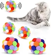 4 Pack Cat Toy Balls with Bell,Cat Toys Pom Pom Balls Soft, Colorful Soft Fuzzy Balls Built-in Bell for Cats, Interactive Playing Chewing Toys for Indoor Cats and Kittens(2 Sizes)