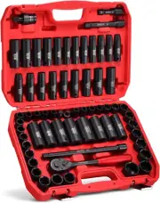 1/2" Master Drive Impact Socket Set,65-Piece 6 Point Socket Set Standard SAE and
