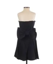 Betsey Johnson Women’s 2 Black Bow Back Linen Blend Mini Dress Straps Boned Prom