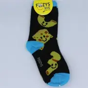 Foozys Childrens Crew Socks Macaroni and Cheese Kids Size 6-8.5 Black Blue