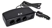 12V Triple Socket Cigarette Lighter Adapter/Splitter with USB Port for Auto-Car