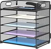 Supeasy 5 Trays Paper Organizer Letter Tray with Handle-Mesh Desk File Organizer,Black Paper Sorter Desk Organizer for Office,Home or School