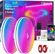 Cozylady 50ft Bluetooth RGB LED Neon Light, Waterproof RGB Neon Light APP & Remote Control Music Sync 24V Flexible DIY Silicone Light for Party Balcony Indoor Outdoor Decor(2 Rolls of 7.5m)
