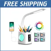 Dimmable Kids LED Desk Lamp with USB Port, Clock, Calendar & Color Night Light