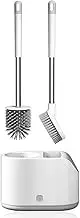 2 PCS Toilet Brush with Holder Set, Soft Silicone Bristles Bathroom Cleaning Bowl Brush Kit for Bathroom Cleaning, Drain Cleaner, Bathroom Toilet Cleaning, with Aluminium Handle